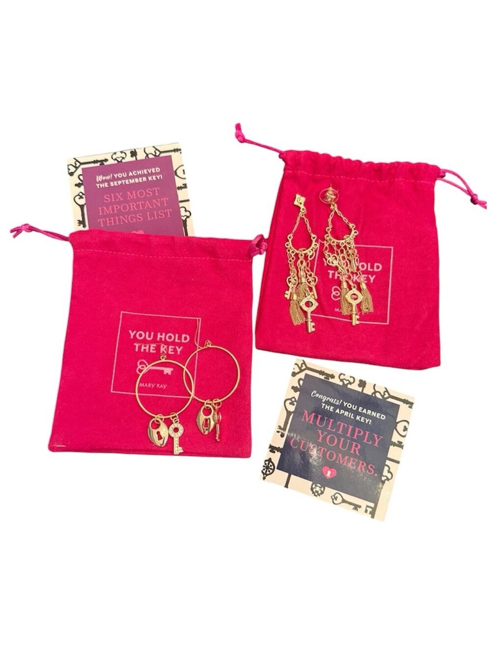 NEW Mary Kay You Hold the Key Bundle of (2) Key Earrings Dangly Gold Earrings